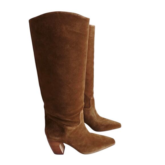 Vince Camuto Brown Tall Suede Leather Heeled Boots Pointy Toe Wide Calf Size 8.5 - Picture 8 of 10